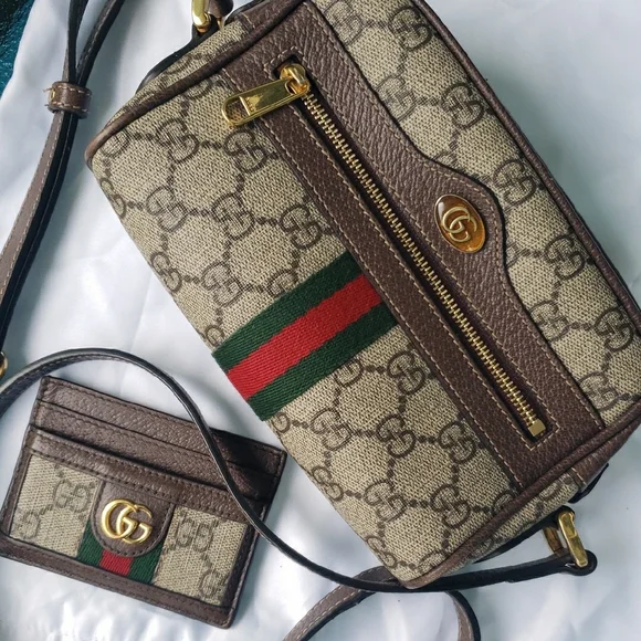 Gucci Beige and Brown Crossbody Bag with Gold Accents - Picture 2 of 6